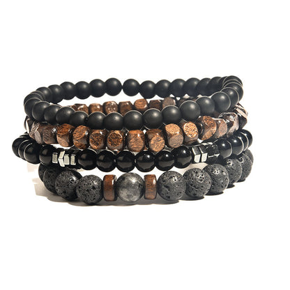 Hematite Beaded Polishing Volcanic Rock Wooden Bead Bracelet