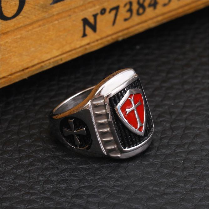 Vintage Oil Dripping Red Cross Men's Personalized Stainless Steel Ring