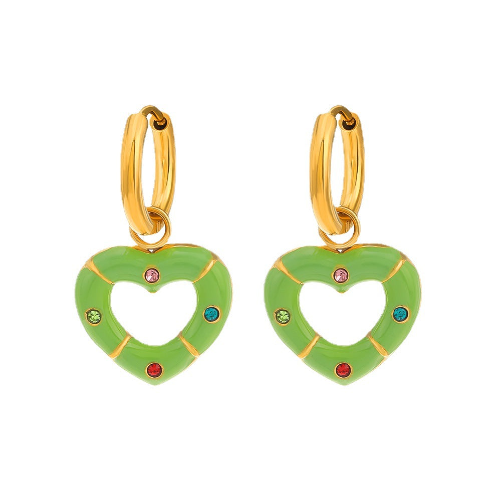 Versatile Multi-color Drip Oil Diamond Love Heart Earrings