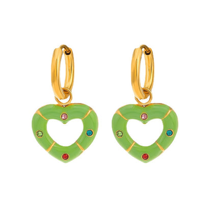 Versatile Multi-color Drip Oil Diamond Love Heart Earrings