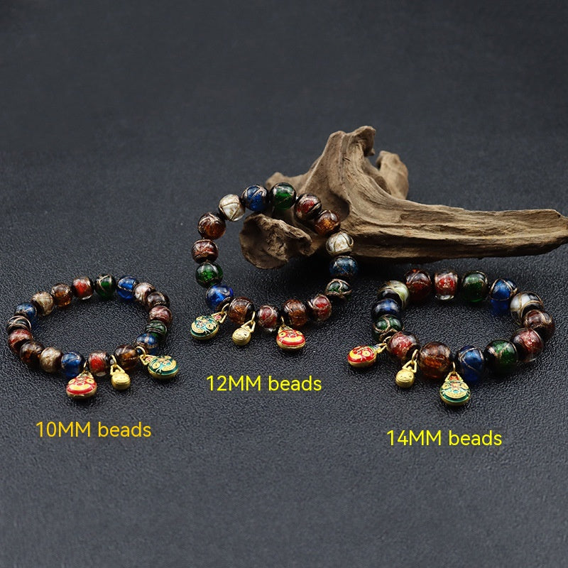 Fragrant Gray Colored Glaze Bracelet Colorful Multi-treasure Swallowing Beast Gold Silk Glass Bead