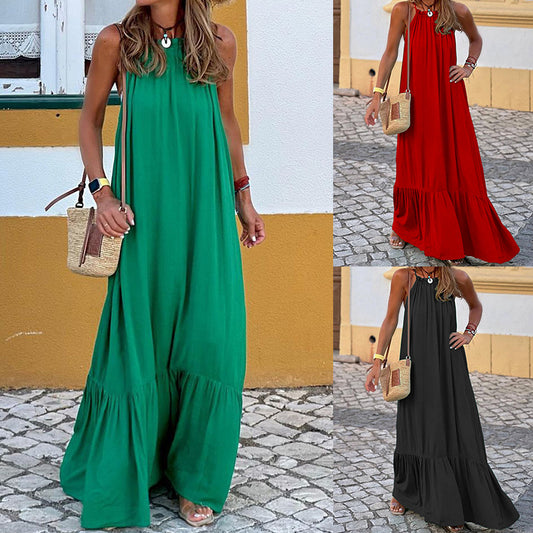 New Cross-border Women's Fashion Sleeveless Halter Long Beach Dress