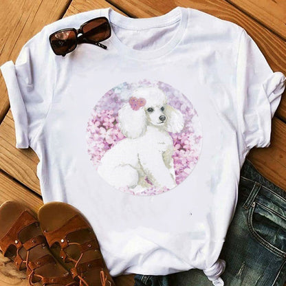 Cute Graffiti Animal Print White T-shirt