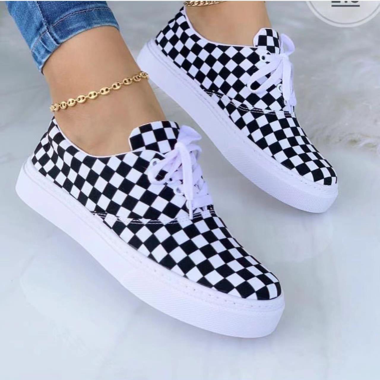 Lace-up Flats Shoes Print Canvas Fashion Walking Sneakers Women