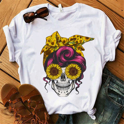 Women's Floral Skull Trendy Base Shirt