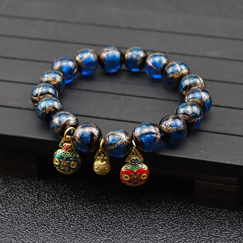 Fragrant Gray Colored Glaze Bracelet Colorful Multi-treasure Swallowing Beast Gold Silk Glass Bead