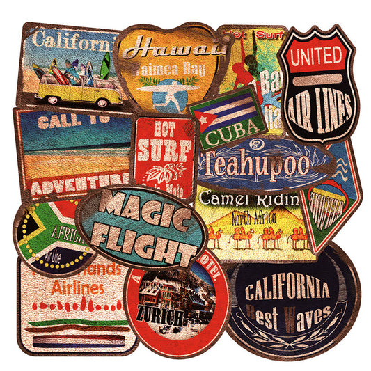 Large Size 36 Pieces Retro Beach Stickers Surfing Travel
