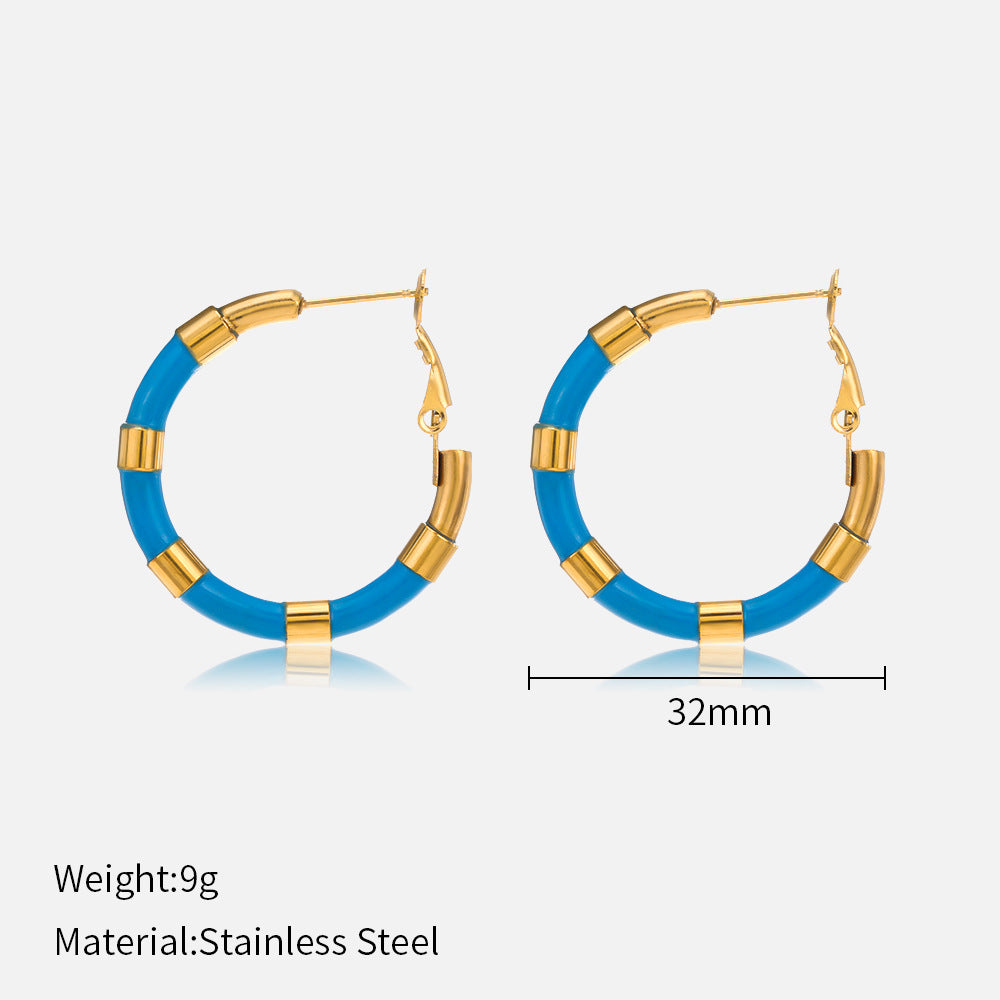 INS Colorful Oil Necklace Stainless Steel Earrings