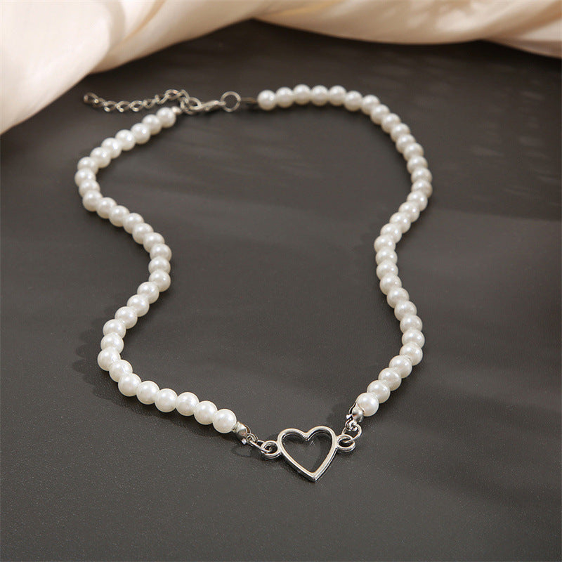 Ins Style Hollow Heart Creative Simple Vintage Pearl Necklace