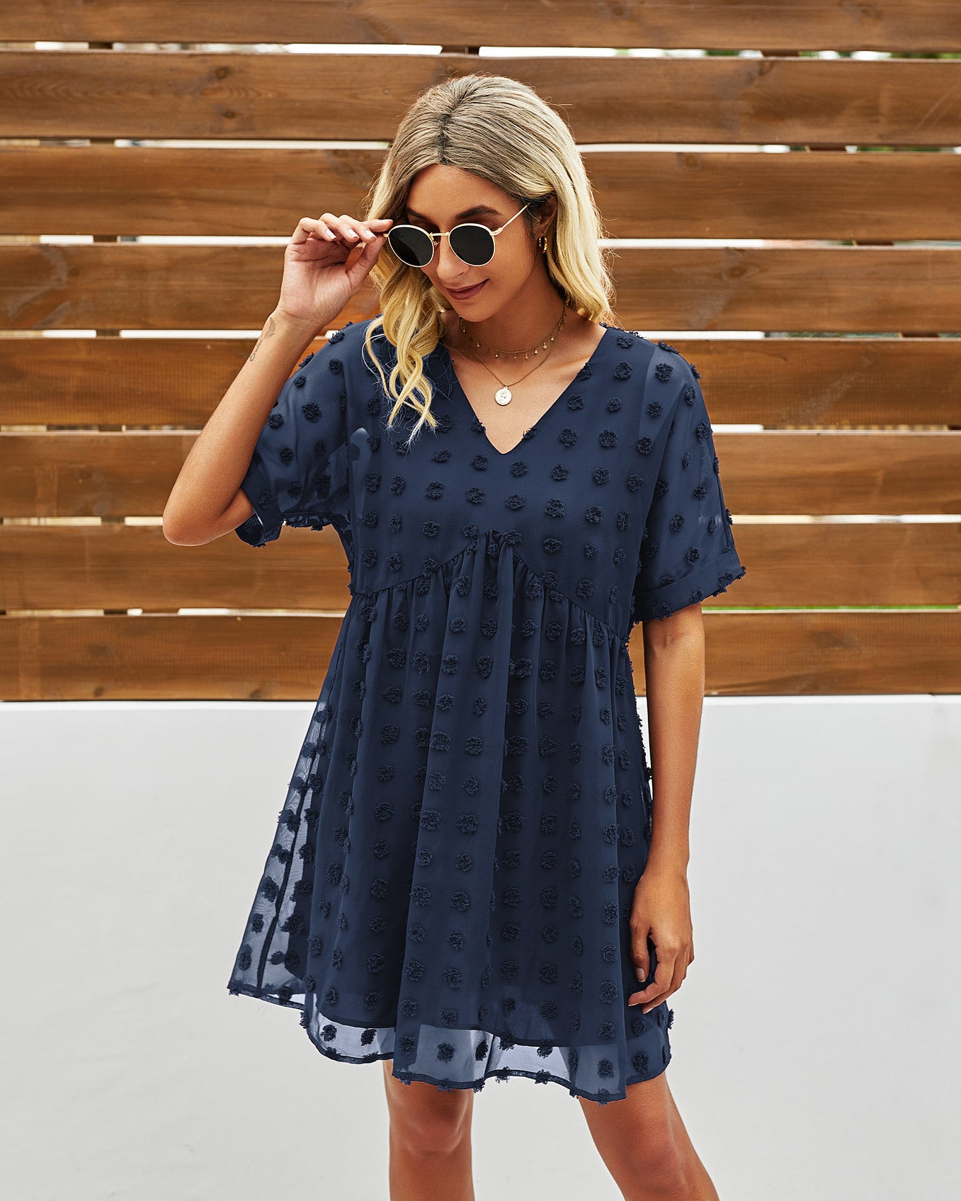 Solid Color Dotted Chiffon Little-girl Style Clothes Women's Dress