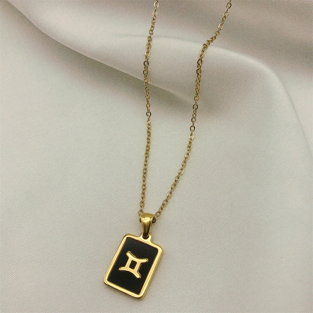 Square Plate Twelve Constellation Rune Necklace