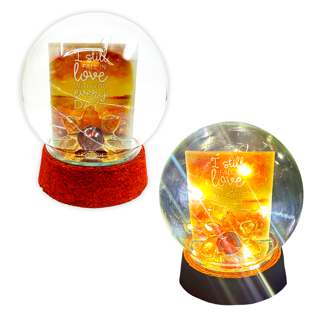 Novelty Closeout - Love Never Fails Light Up Glass Globe Keepsake- 6/Pack: CLOSEOUT PRICE