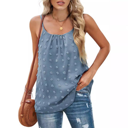 Women's Round Neck Pompon Sleeveless Adjustable Camisole