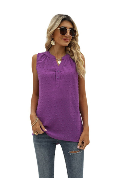 New Solid Color Chiffon Shirt Loose V-neck Jacquard Sleeveless Casual Vest