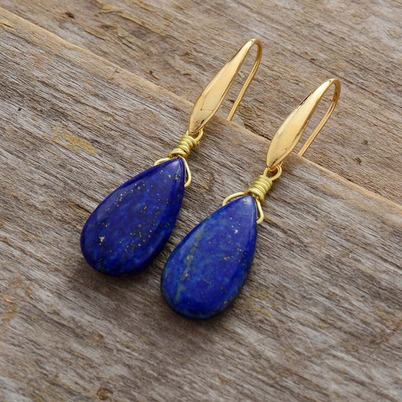 Lapis Lazuli Drop Pendant Handmade Earrings Elegant European And American Popular