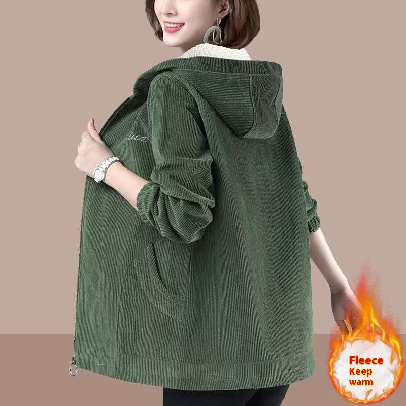 Fleece-lined Thick Corduroy Coat Women's Casual Jacket