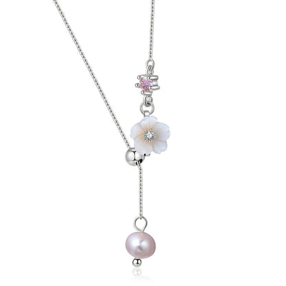 Natural Pearl Women's Shell Flower Tassel Adjustable Clavicle Chain