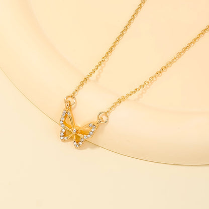 Sweet Light Luxury Metal Diamond Bow Necklace For Women