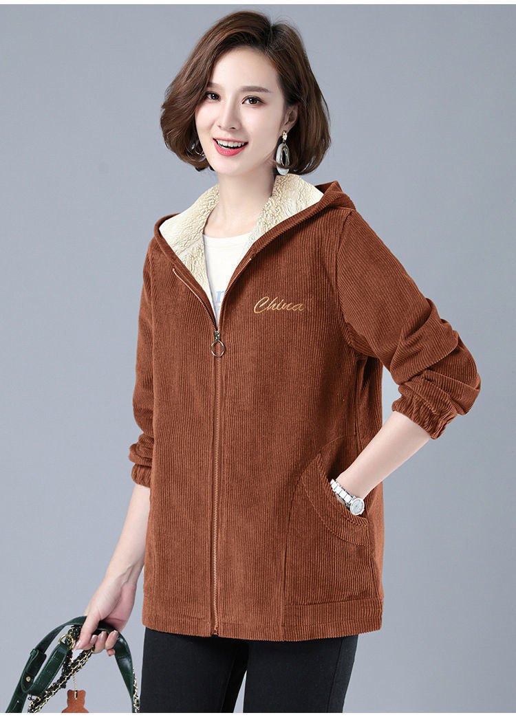 Fleece-lined Thick Corduroy Coat Women's Casual Jacket