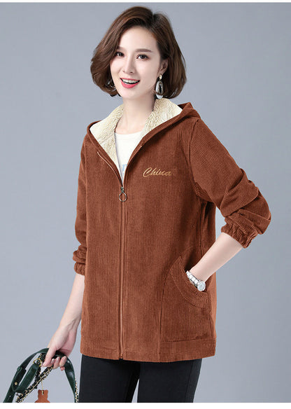 Fleece-lined Thick Corduroy Coat Women's Casual Jacket