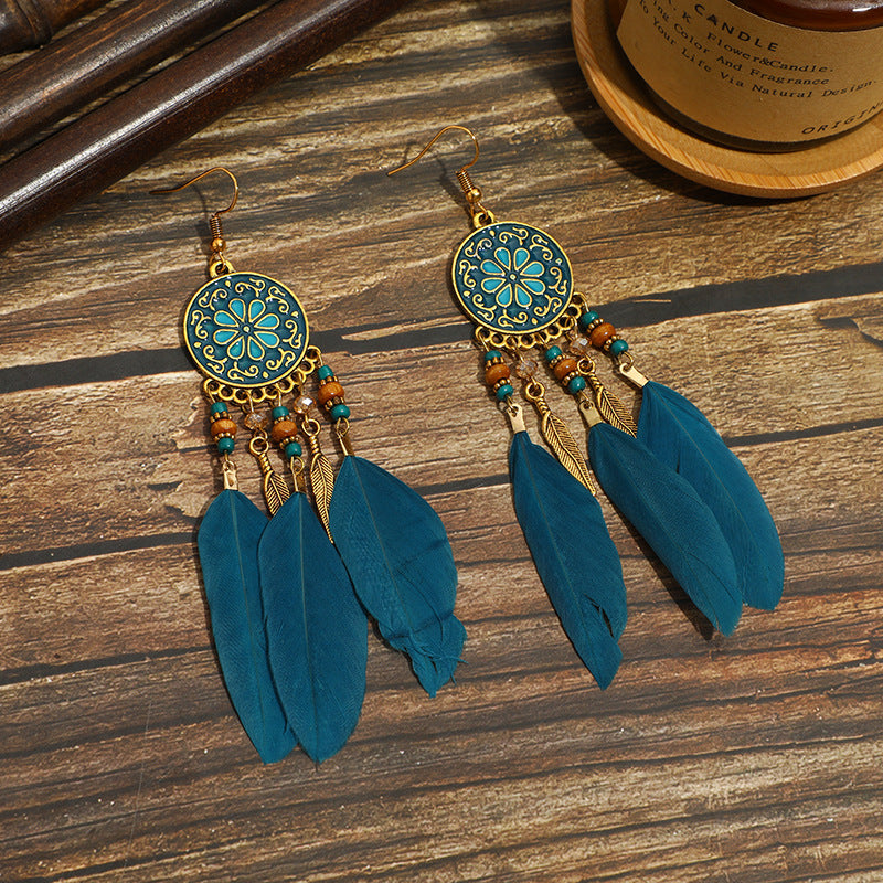 European And American Feather Earrings Personalized Long Temperament