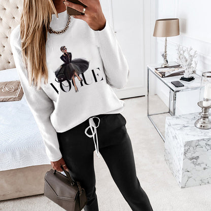 Women's Fashion High Collar Long Sleeve Pocket Trousers Casual Two-piece Suit