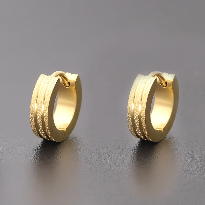 Titanium Steel Double-line Sand-pressed Frosted Stainless Steel Round Earrings