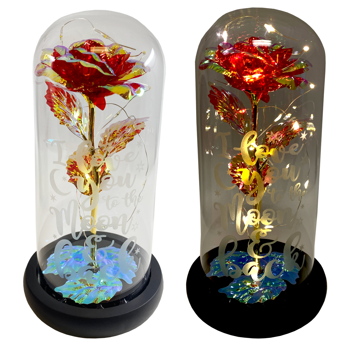 Novelty Closeout - Jumbo Light Up Rose Glass Dome Keepsake Assortment- 2/Pk