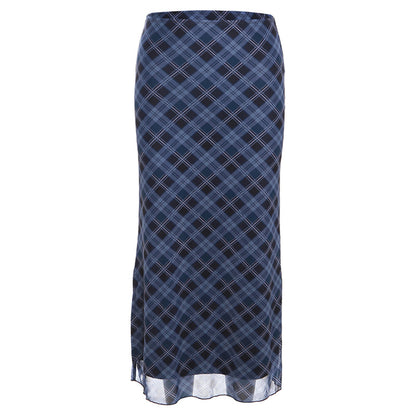 Preppy Style Retro Plaid Printed All-matching Slim Fit High Waist Slit Skirt