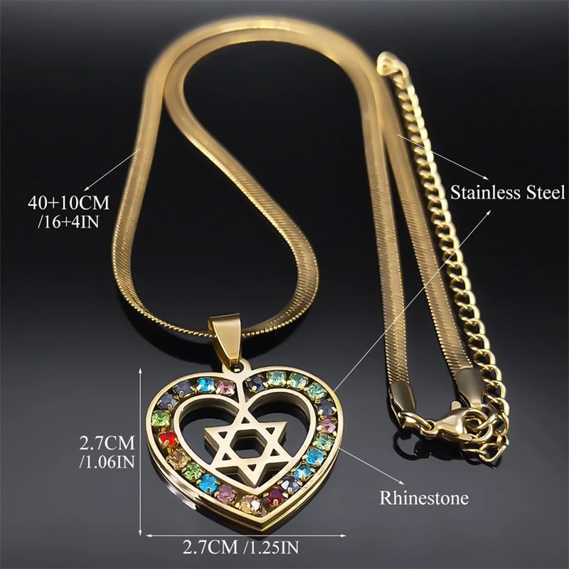 Six-pointed Star Stainless Steel Color Zircon Geometric Necklace