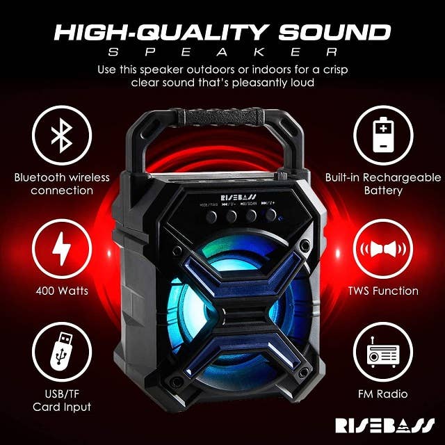 RISEBASS - RISEBASS Portable Speaker with Party Lights: Red