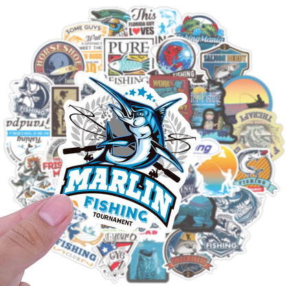 50 Fishing Enthusiasts Fishing Road Fishing Box Decorative Personality Stickers Wholesale