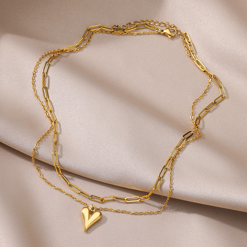 Fashionable Golden Love Chain Double-layer Necklace