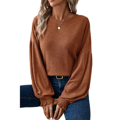 Solid Color Drop-shoulder Long-sleeve T-shirt Casual Loose Bottoming Shirt