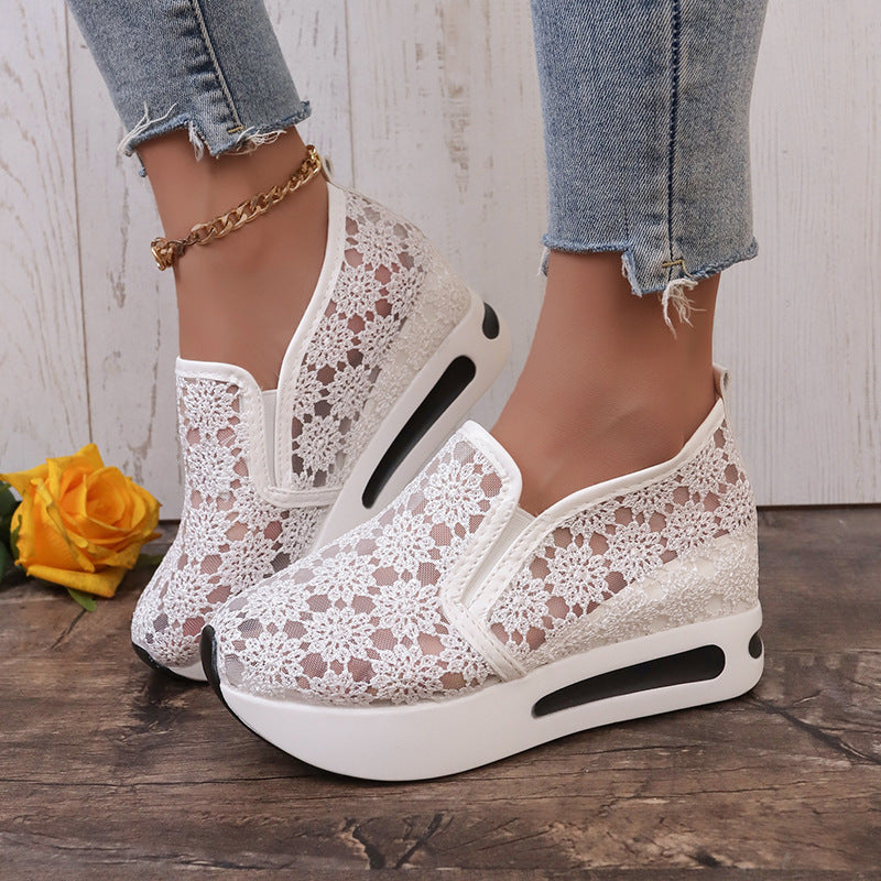 Lace Mesh Shoes Women Flats Inner Heightened Platform Casual Shoes