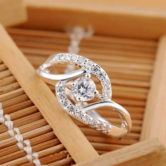Zircon Inlaid Diamond Double Ring