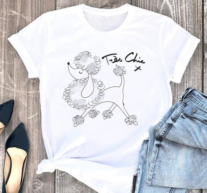 Cute Graffiti Animal Print White T-shirt