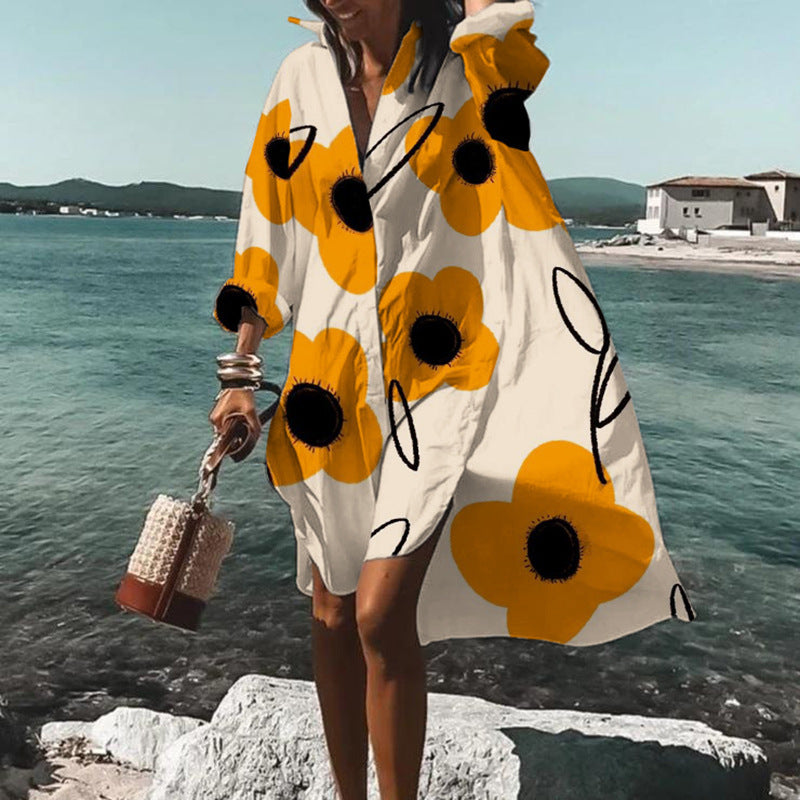 Printed Beach Vacation Blouse Coat