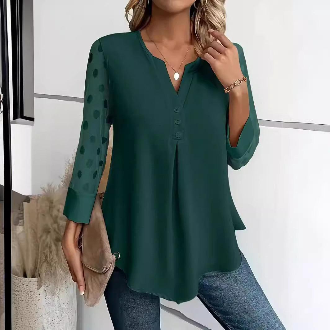 Mesh Sleeves Button Shirt For Women Spring And Summer