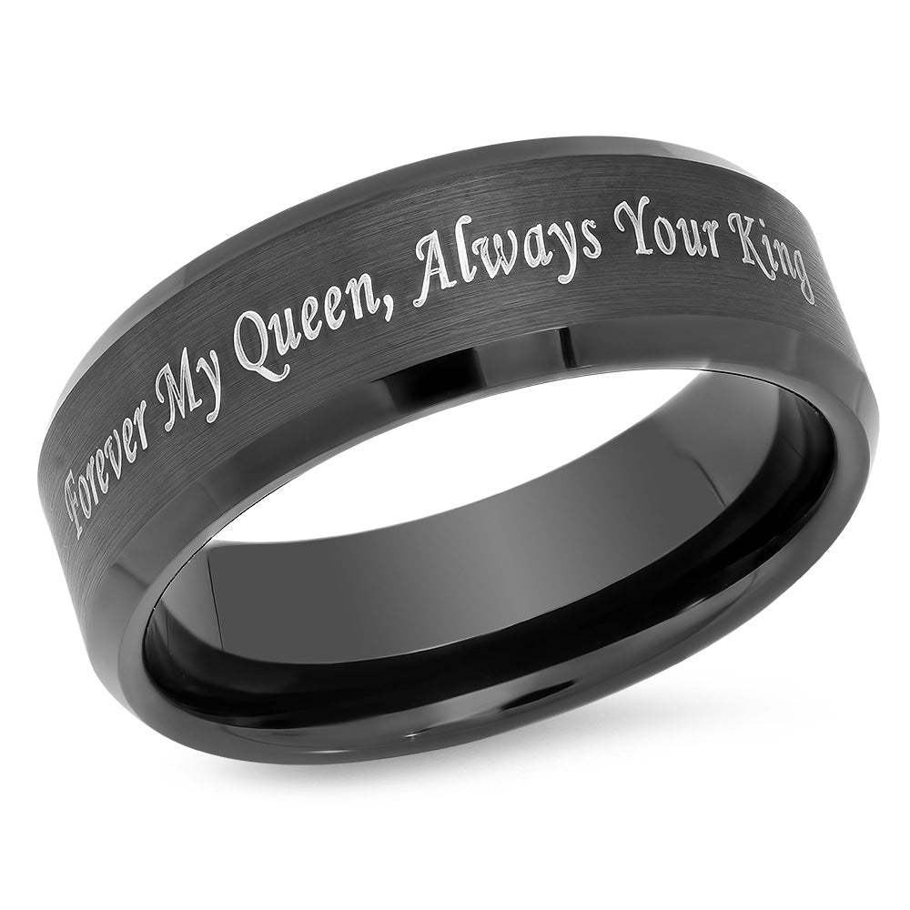 Titanium Steel Couple Ring Black Matte Facing Ring