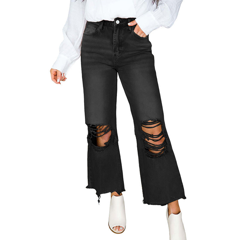 Women's Ripped Jeans Washed High Waist