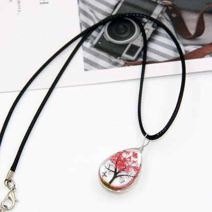 Handmade Lucky Tree Four-leaf Clover Dandelion Mori Girl Dried Flower Leather String Necklace