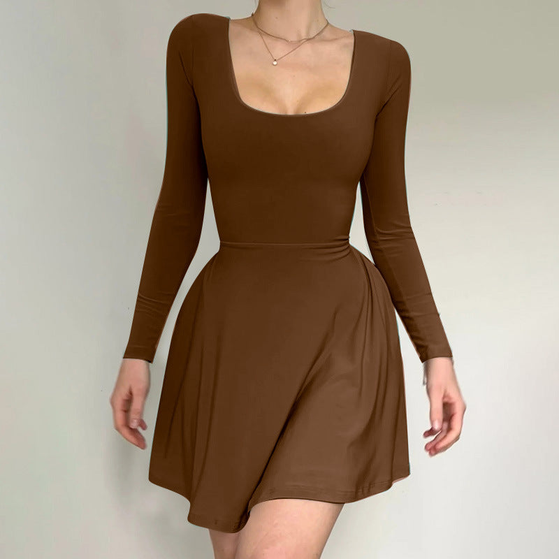 Women's Elegant Slim-fit Long Sleeve U-neck Dress