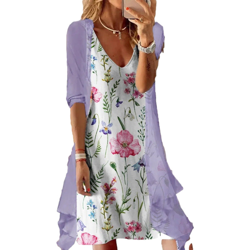 Women's Two-piece Mid-skirt Floral Print