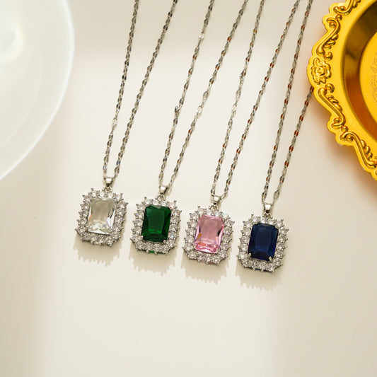 Vintage Court Style Temperament And Fully-Jewelled Colorful Big Gem Titanium Steel Necklace