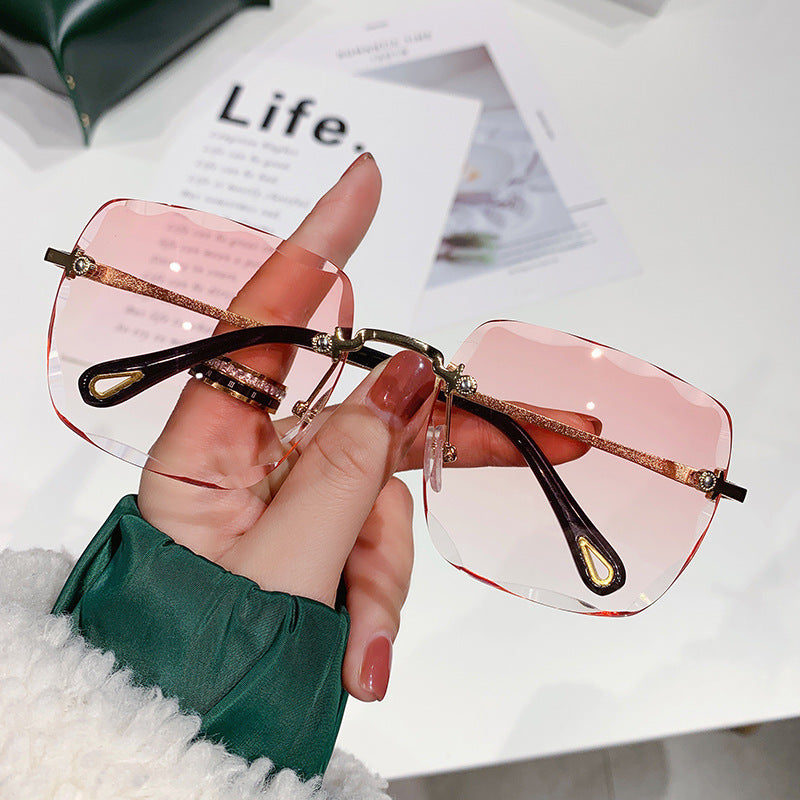 Frameless Trimming Square Sunglasses For Women