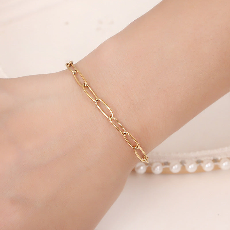 Oval Chain Gold Stainless Steel Bracelet