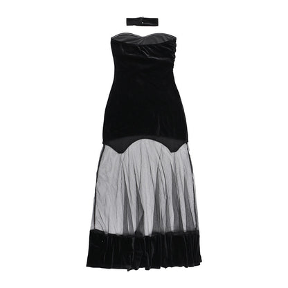 Ladies' Mesh Stitching Semi See-through Tube Top Dress