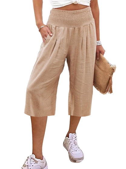 Women's Cotton And Linen Cropped Thin Casual Wide-leg Pants