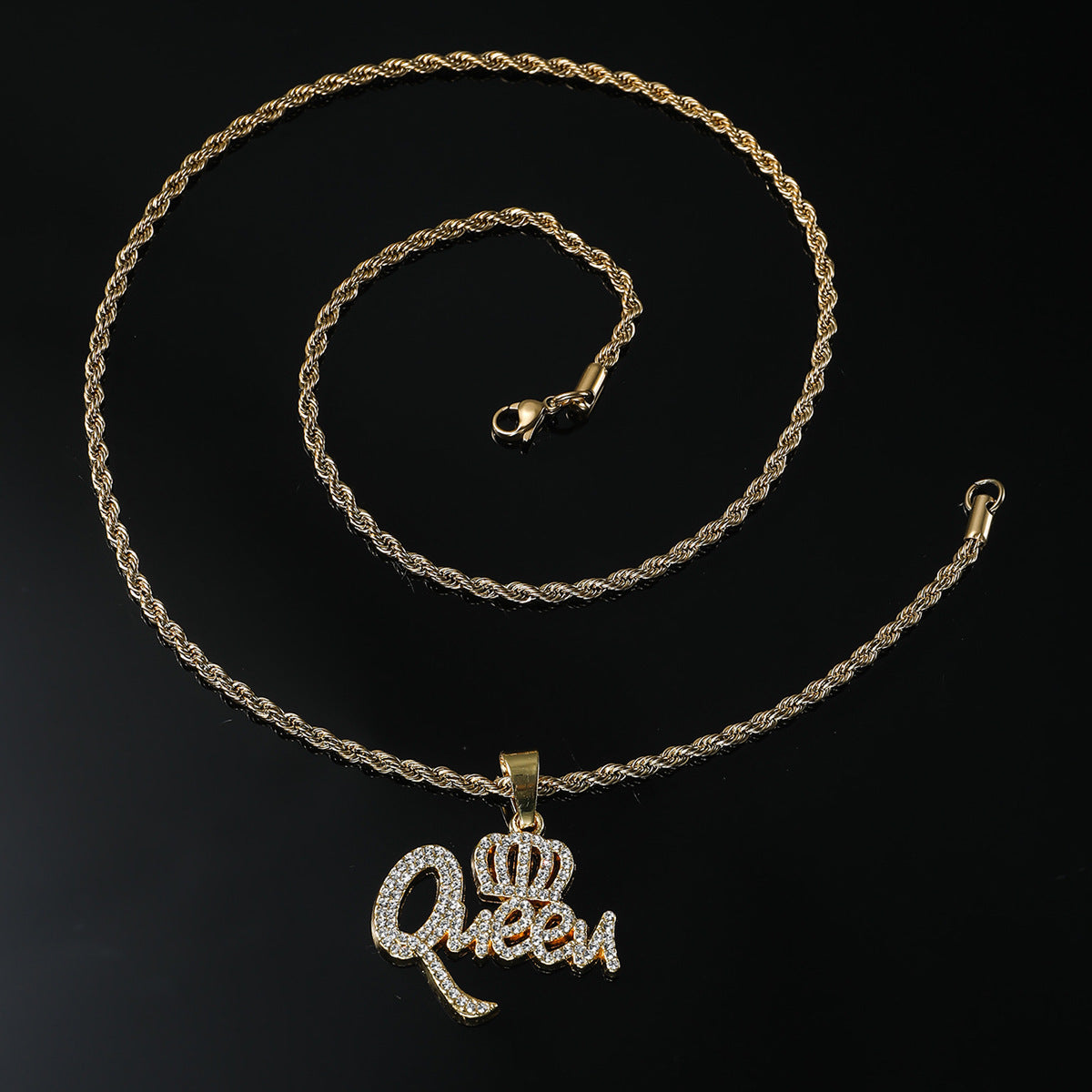 European Hip Hop Diamond Queen Letter Pendant